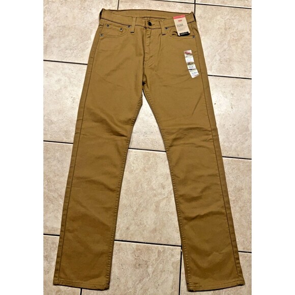 Levis Jeans Mens 30x32 513 Khaki Tan Denim Slim Straight Stretch Flex Casual NEW - Picture 1 of 10